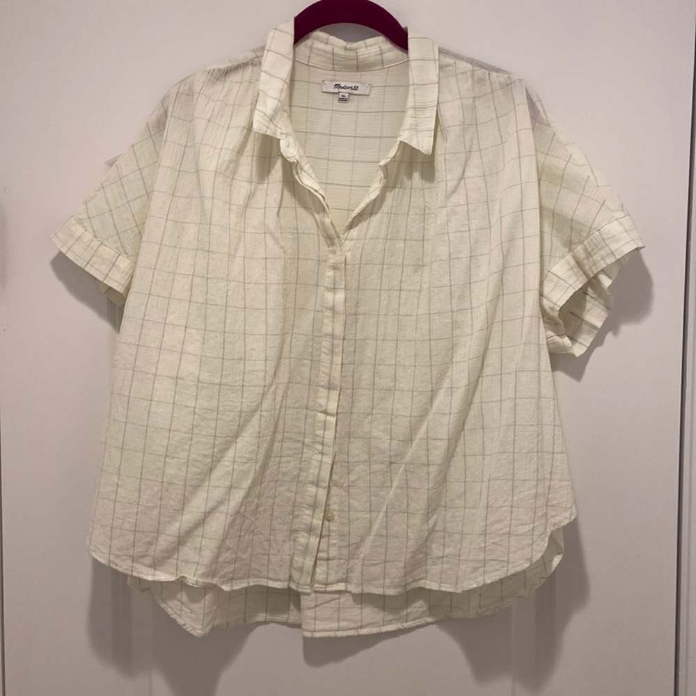 Madewell Lemon Grid Short a sleeve Button-up Blouse size XL
